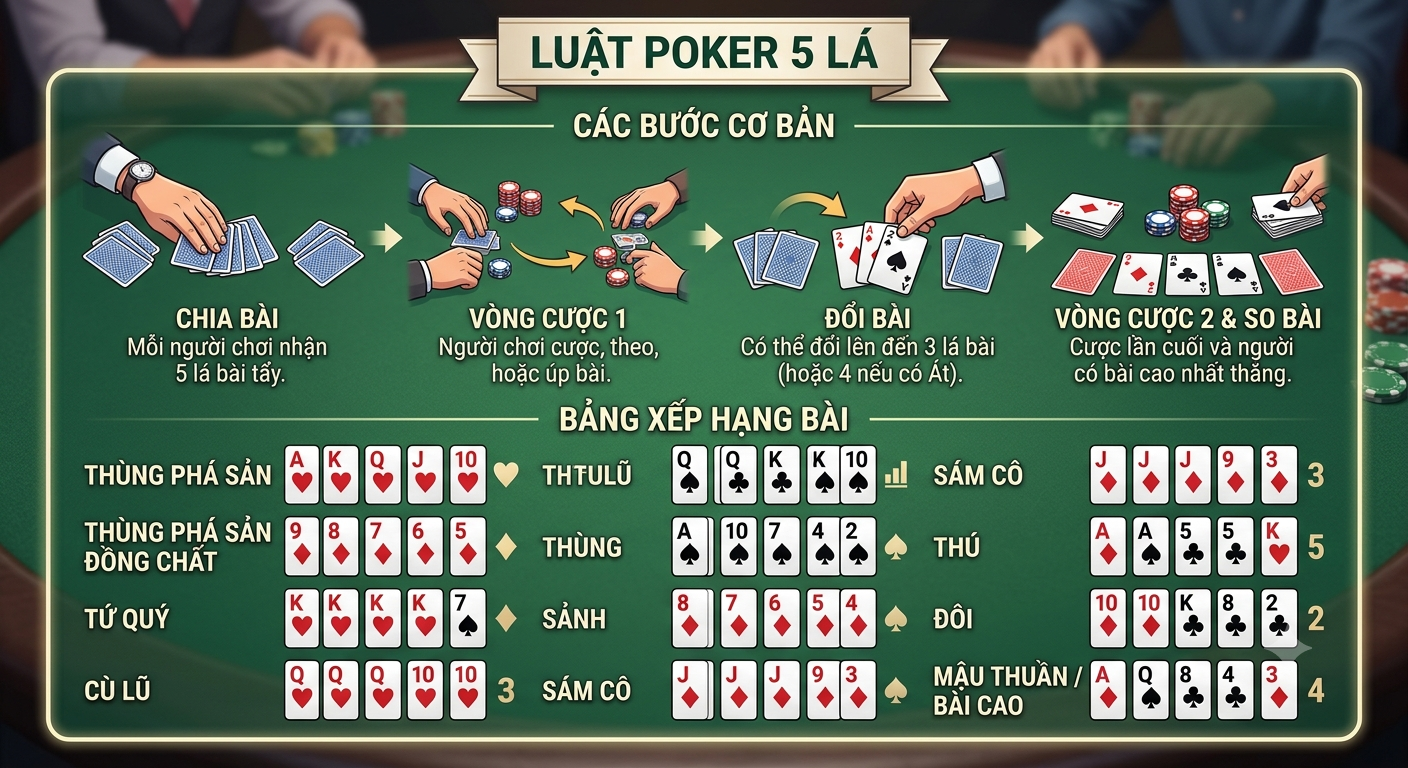 luật poker 5 lá